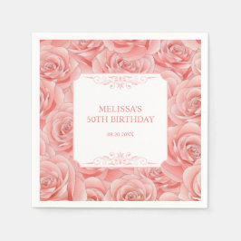 Vår Rosa ros Blommar Blommigt Birthday Pappersservett