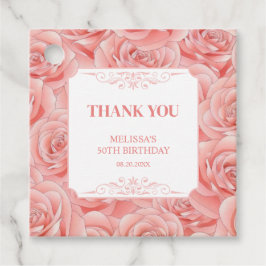 Vår Rosa ros Blommar Blommigt Tack Gåvor Etiketter