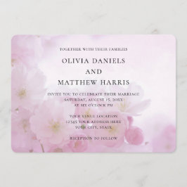 Vår rosa sakura, körsbärs blommar. Blommigt bröllo Inbjudningar