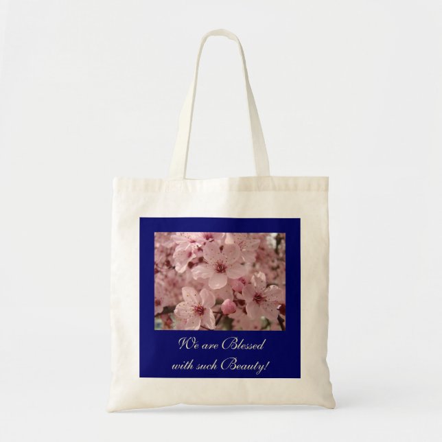 Vår Rosa Träd Blommar Tote Väska Canvas (Framsidan)