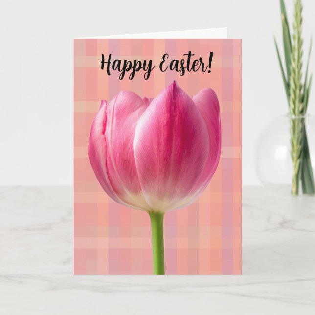 Vår Rosa Tulip Art Flower Påsk Card Tack Kort (Framsida)