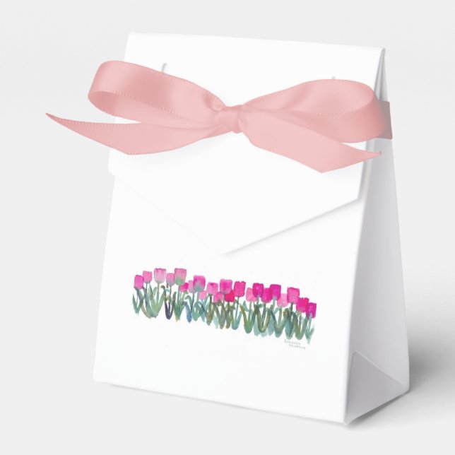 Vår Rosa Tulip Tält Bag med Rosa Ribbon q Presentaskar (Framsidan Sidan)
