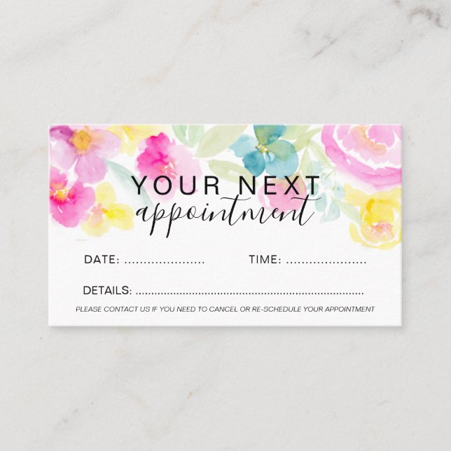 Vår rosa vattenfärgshårsmakeri löst blommigt tidsbeställning kort (Framsida)