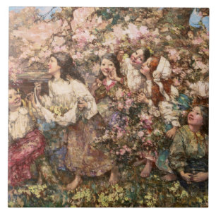 Vår Roundelay (av Edward Atkinson Hornel) Kakelplatta