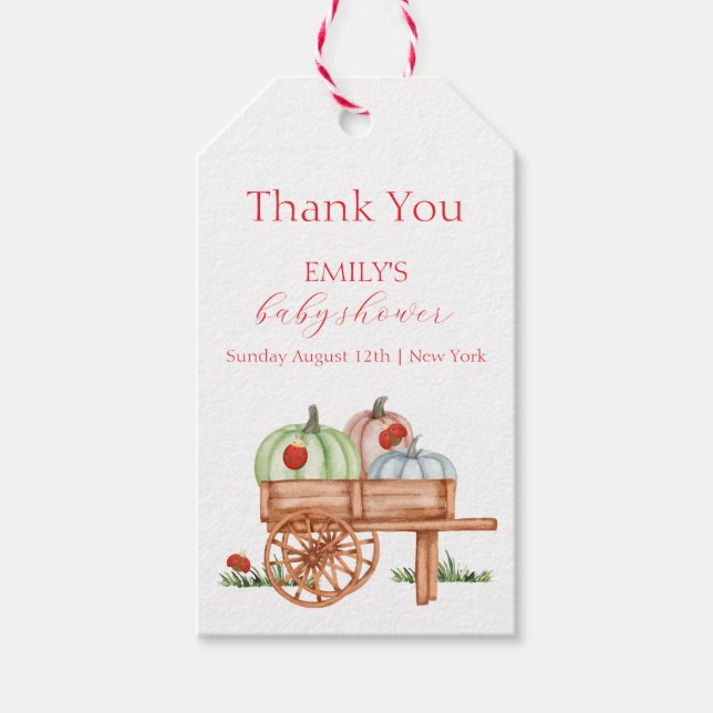 Vår Rustic Modern Pumpkin Labybug Baby Shower Presentetikett (Framsidan)