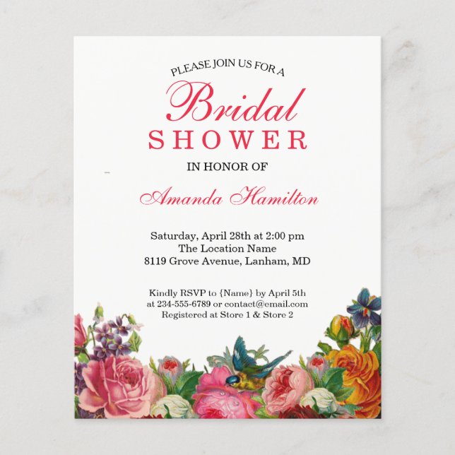 Vår rustika Blommig rosa FÅGEL Bröllopsdusch (Framsida)