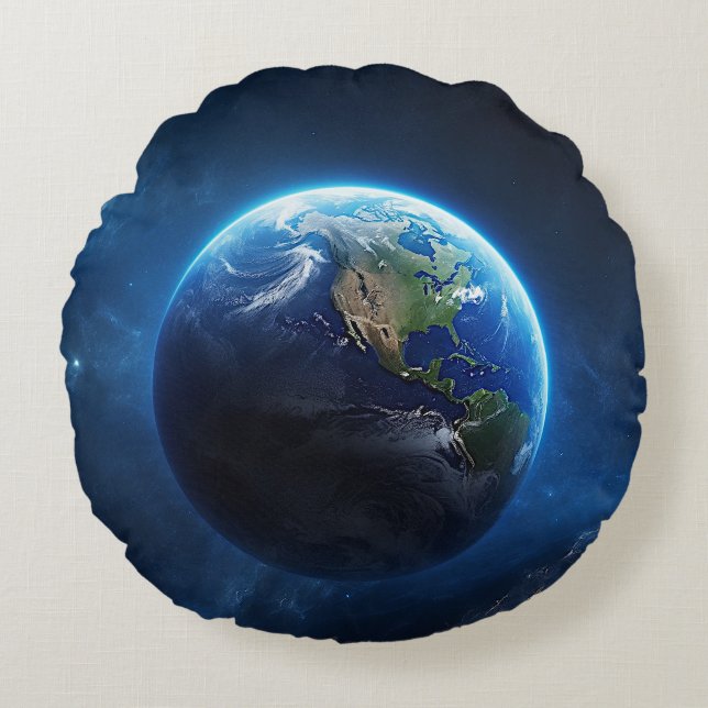 Vår safir hemma i rymden rund kudde (Framsidan)