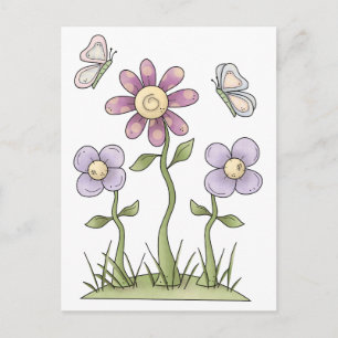 Vår Saker ・ Lila blommor och fjärilar Vykort