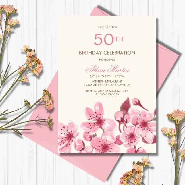 Vår Sakura Cherry Blommar Rosa Cream Birthday Inbjudningar (Skapare uppladdad)