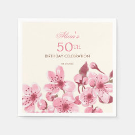 Vår Sakura Cherry Blommar Rosa Cream Birthday Pappersservett