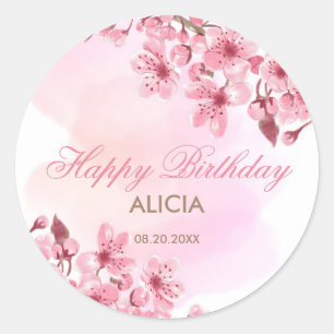 Vår Sakura Cherry Blommar Rosa Cream Birthday Runt Klistermärke