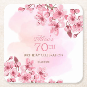 Vår Sakura Cherry Blommar Rosa Cream Birthday Underlägg Papper Kvadrat
