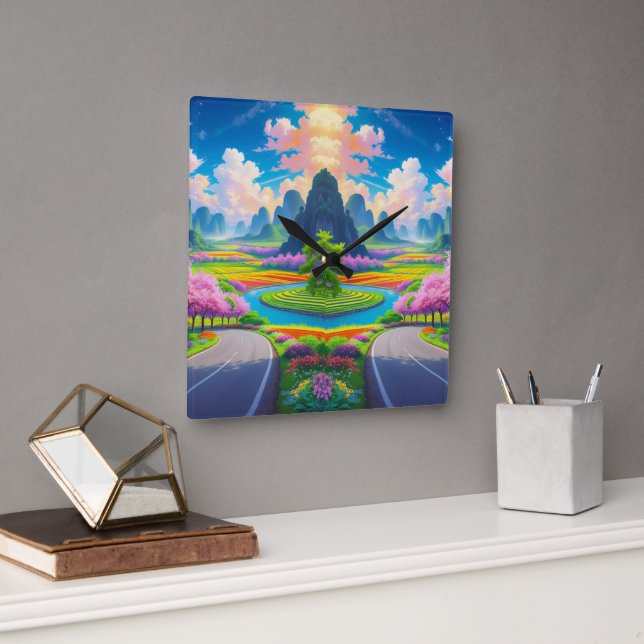 "Vår Serenity - Timless Blommigt Väg Wall Clock Fyrkantig Klocka (Kontor)