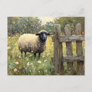 Vår Sheep Digital Oljemålning Vykort