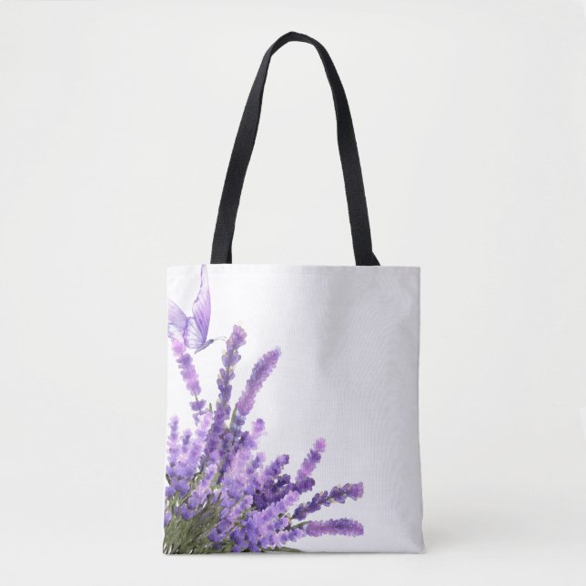 vår shoppingväska, lavendelblommor tygkasse (Framsida)