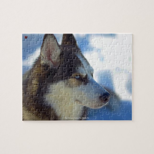 Vår sibiriska huskey vår familjepet Jigszle Puzzle Pussel (Horisontell)