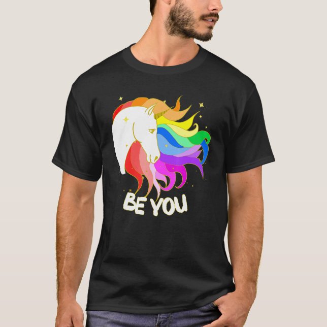 Var själv en magisk union med Rainbow Mane T Shirt (Framsida)