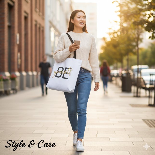 Var själv inspirerande meddelandeknapp tygkasse (Be Yourself Inspirational Message Tote Bag)