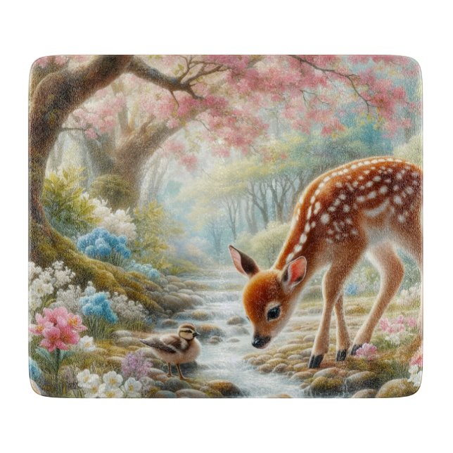 Vår skogen med anka och fawn/hjort (Framsidan)