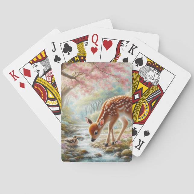 Vår skogen med anka och fawn/hjort casinokort (Baksidan)