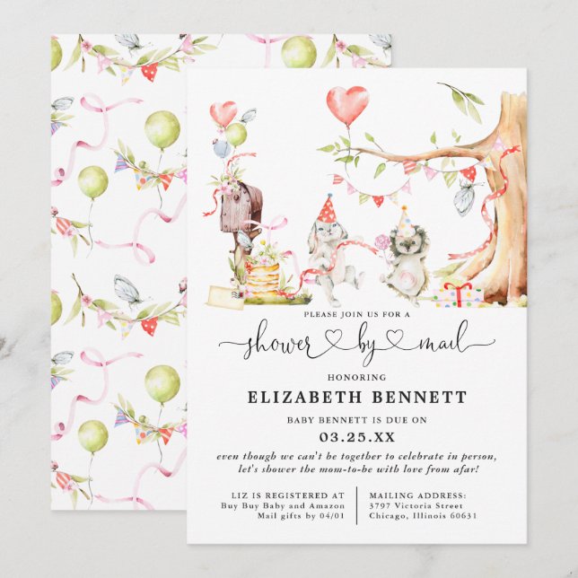 Vår Skogs Djur Baby Shower via Post (Fram/baksida)