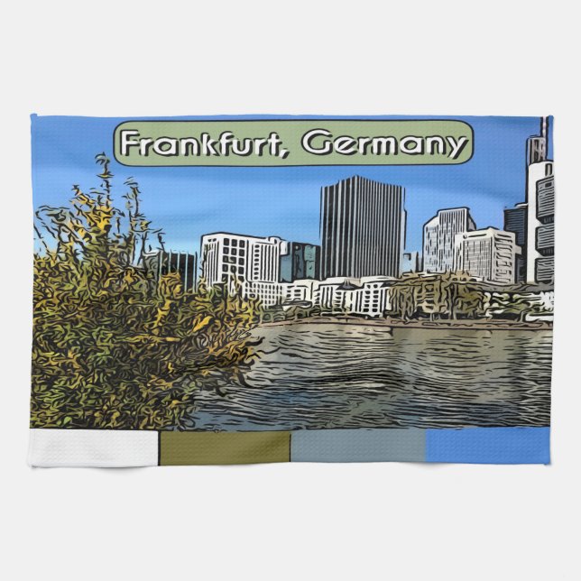 Vår Skyline of Frankfurt, Tyskland Kökshandduk (Horisontell)