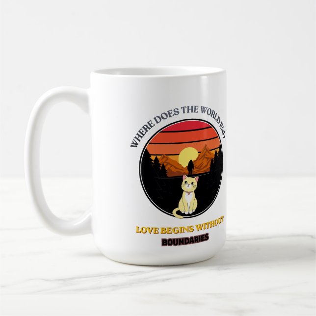 Var slutar världen | Söt retro katt solnedgång T Kaffemugg (Vänster)
