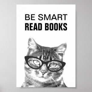 Var smart läs böcker affisch med rolig katt foto