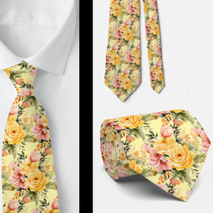 Vår Smmer Rosa och Gult Blommigt Neck Tie Slips