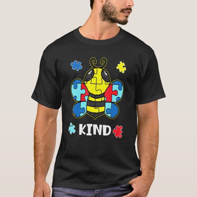 Var snäll Autism Acceptans Bina Aspergers Pusselbi T Shirt (Framsida)
