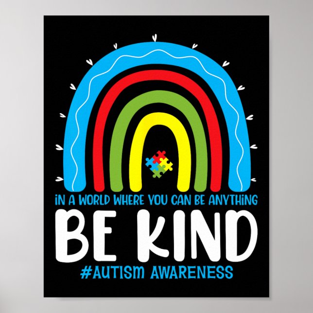 Var snäll Autism Acceptans Regnbåge Leopard Välj S Poster (Framsidan)