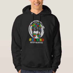 Var snäll, Autism Awareness Puzzle Biet Messy Bun. Hoodie