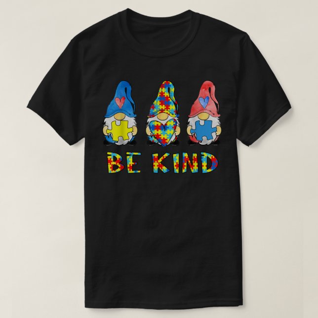 Var snäll Autism-medvetande Gnomes Kids Gift T-Shi T Shirt (Design framsida)
