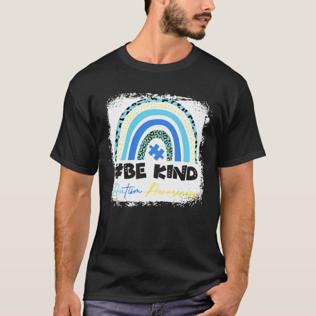 Var Snäll Blekad Leopard Regnbåge Autism Acceptans T Shirt (Framsida)