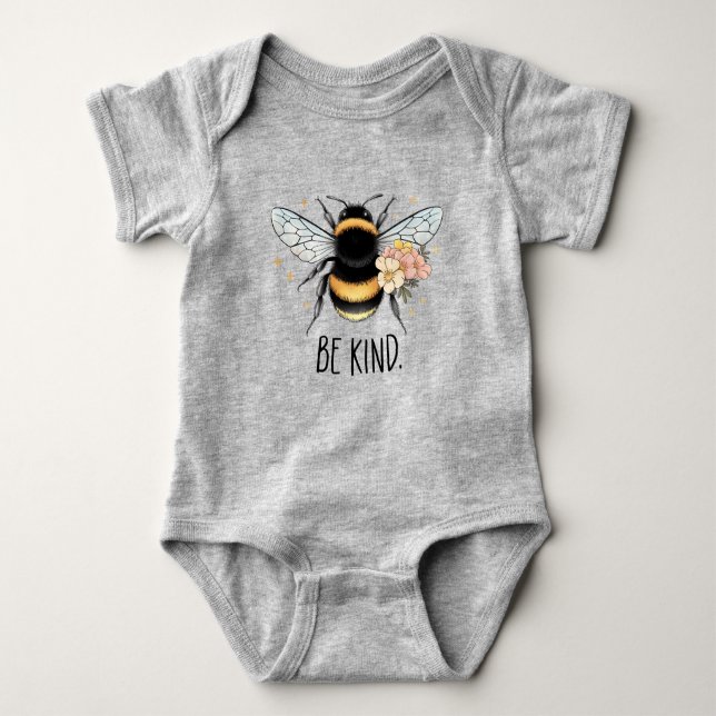 Var snäll Blommig Söt Bihjärtande Design T Shirt (Framsida)