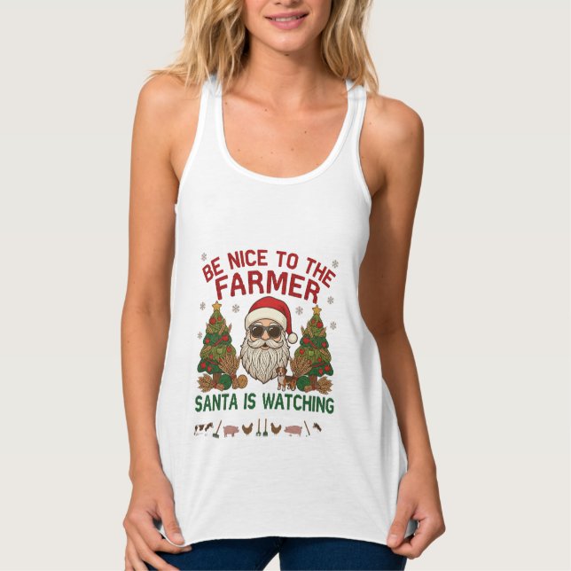 Var Snäll Bonde Tomte Jul Gårdsdjur Linne Med Racerback (Framsida)