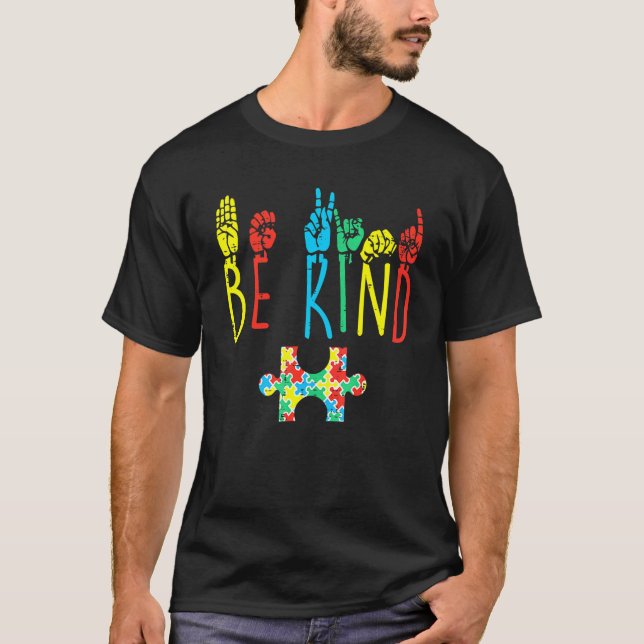 Var snäll handskriftspråk pussel Autism Acceptans T Shirt (Framsida)