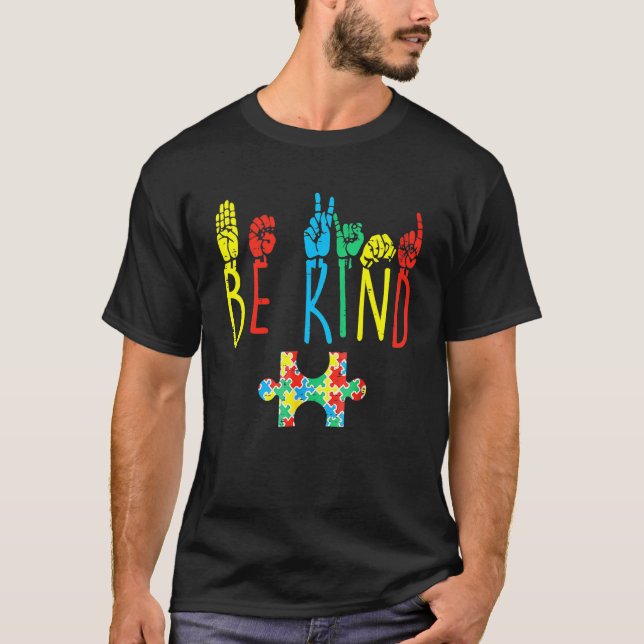 Var snäll handskyltspråk pussel Autism Acceptans T Shirt (Framsida)