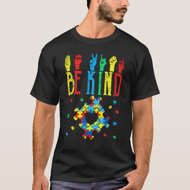Var snäll handskyltspråk pussel Autism Acceptans T Shirt (Framsida)