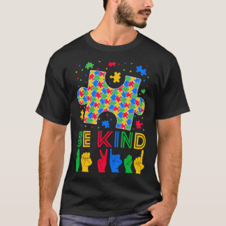 Var snäll handtecken teckenspråk ASL pussel Autism T Shirt