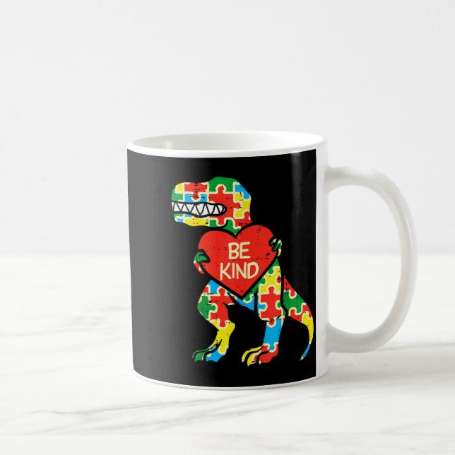 Var snäll hjärta pussel Trex Dinosaur Autism Medve Kaffemugg (Höger)