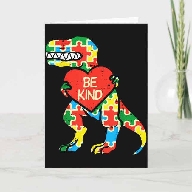 Var snäll hjärta pussel Trex Dinosaur Autism Medve Kort (Framsida)