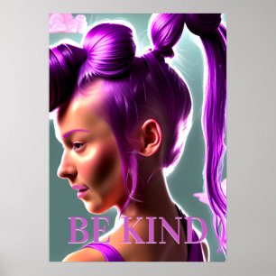 Var snäll lila hår flicka väggkonstaffisch poster
