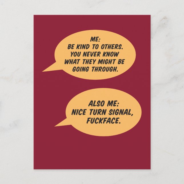 Var snäll mot andra skämt vykort (Framsida)