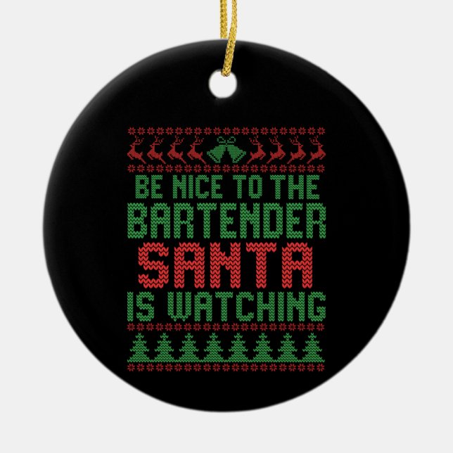 Var snäll mot Bartender Santa IS-gåvan Julgransprydnad Keramik (Framsidan)