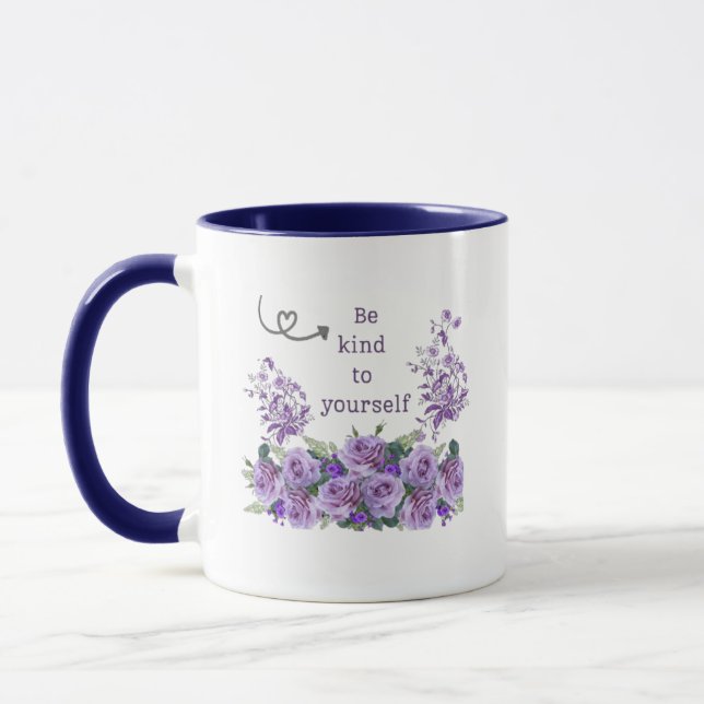 var snäll mot dig själv blommig inspirerande mugg (Vänster)