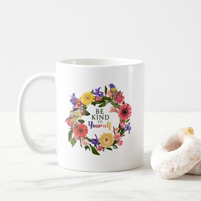 Var snäll mot din egen Blommigt i Kärlek Kaffemugg (Med munk)