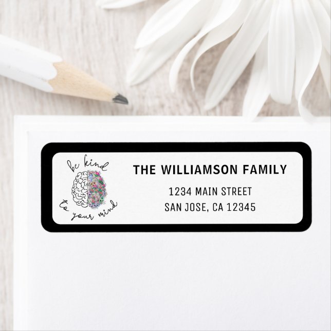 Var snäll mot din sinne Blommigt Hjärnhjärnans psy Returadress Etikett (Insitu)