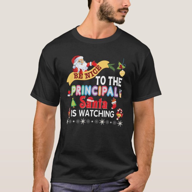 Var snäll mot huvudläraren som tomten tittar på t shirt (Framsida)