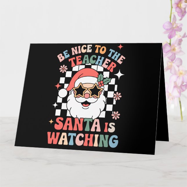 Var Snäll Mot Läraren Tomte Jultomten Ser Retro  Kort (Orkide)